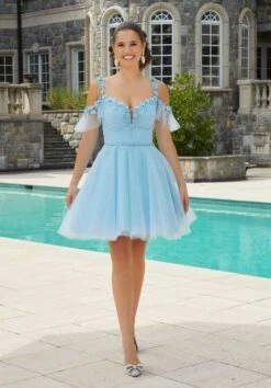 Mori Lee 9616 Cold Shoulder 3D Flowers Short Damas Dress