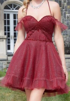 Mori Lee 9618 Ruffle Sleeve Strappy Back Short Damas Dress