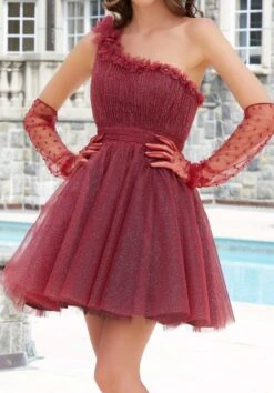 Mori Lee 9619 One Shoulder Ruched Bodice Short Damas Dress -Fashion wedding dress mori lee 9619 short damas dress 03.1085