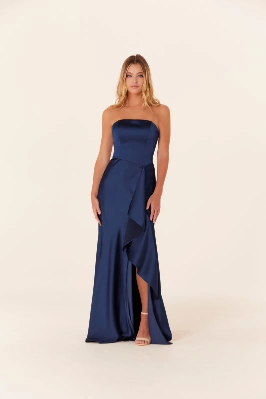 Mori Lee 21834 Ruffle Slit Strapless Bridesmaid Dress 1 Mori Lee 21834 Ruffle Slit Strapless Bridesmaid Dress