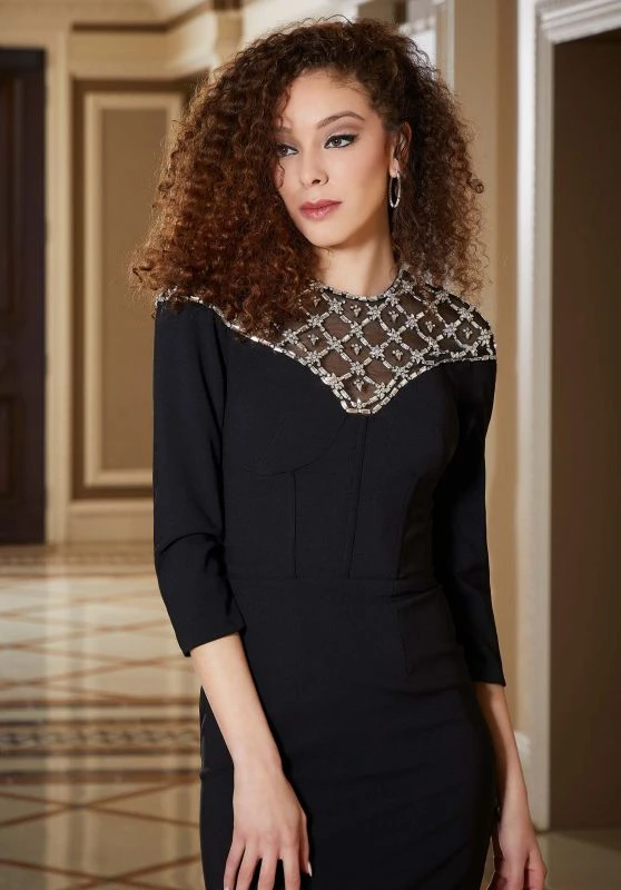 Mori Lee 72803 Beaded Neckline Three-Quarter Sleeve Dress 2 Mori Lee 72803 Beaded Neckline Three-Quarter Sleeve Dress - Image 2