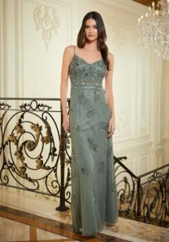 Mori Lee 72807 Floral Beadwork Spaghetti Strap Dress