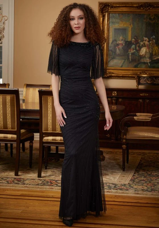 Mori Lee 72815 Flutter Sleeve Jewel Neck Dress 1 Mori Lee 72815 Flutter Sleeve Jewel Neck Dress