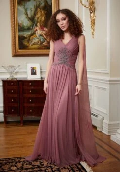 Mori Lee 72818 Detachable Cape Ruched Top Dress