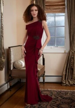 Mori Lee 72824 Asymmetrical Neck Ruched Dress