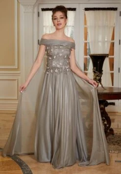 Mori Lee 72833 Detachable Cape Off The Shoulder Dress -Fashion wedding dress mrlme f23 72833 05