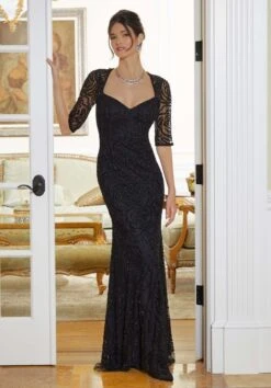 Mori Lee 72840 Floral Beadwork Queen Anne Neckline Dress