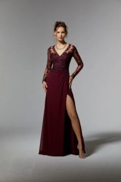 Mori Lee 72906 Illusion V-Neck Long Sleeve Dress