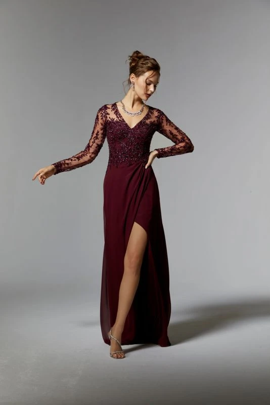 Mori Lee 72906 Illusion V-Neck Long Sleeve Dress 4 Mori Lee 72906 Illusion V-Neck Long Sleeve Dress - Image 4