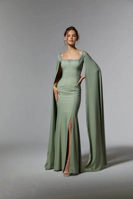 Mori Lee 72915 Square Neck Cape Sleeve Dress 4 Mori Lee 72915 Square Neck Cape Sleeve Dress - Image 4