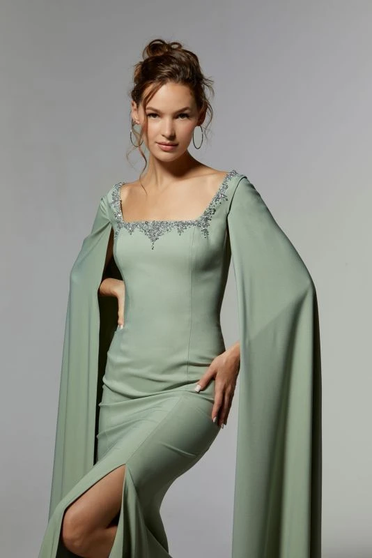 Mori Lee 72915 Square Neck Cape Sleeve Dress 5 Mori Lee 72915 Square Neck Cape Sleeve Dress - Image 5