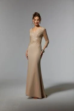 Mori Lee 72916 V-Neck Illusion Sleeve Dress