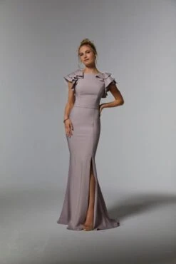 Mori Lee 72922 Bateau Neck Layered Flutter Sleeve Dress