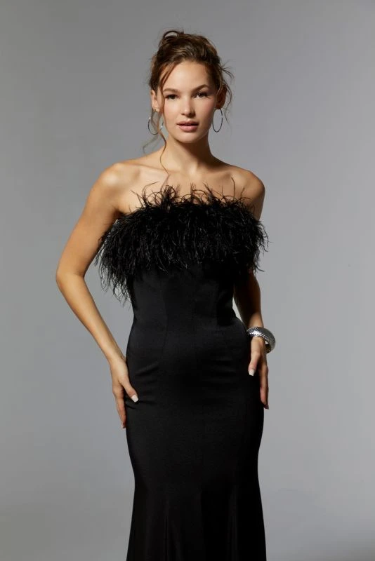 Mori Lee 72923 Feather Straight Neck Dress 2 Mori Lee 72923 Feather Straight Neck Dress - Image 2