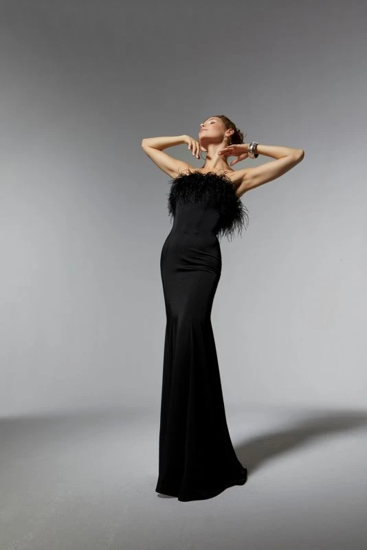 Mori Lee 72923 Feather Straight Neck Dress 4 Mori Lee 72923 Feather Straight Neck Dress - Image 4