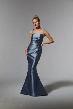 Mori Lee 72925 Satin Square Neck Draped Bodice Dress
