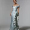 Mori Lee 72926 Off-The-Shoulder Neck Metallic Dress