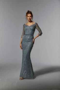 Mori Lee 72933 Sparkly Illusion Three-Quarter Sleeve Dress