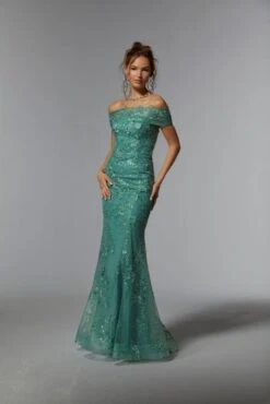 Mori Lee 72936 Straight Neck Floral Embroidered Dress